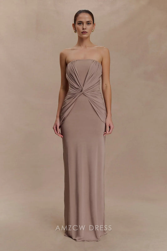 Elegant Sheath/Column Strapless Draped Floor-Length Maxi Dress Prom Dress