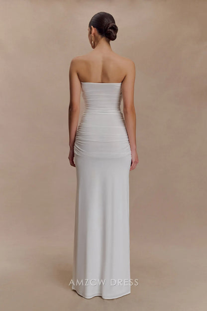 Elegant Sheath/Column Strapless Draped Floor-Length Maxi Dress Prom Dress