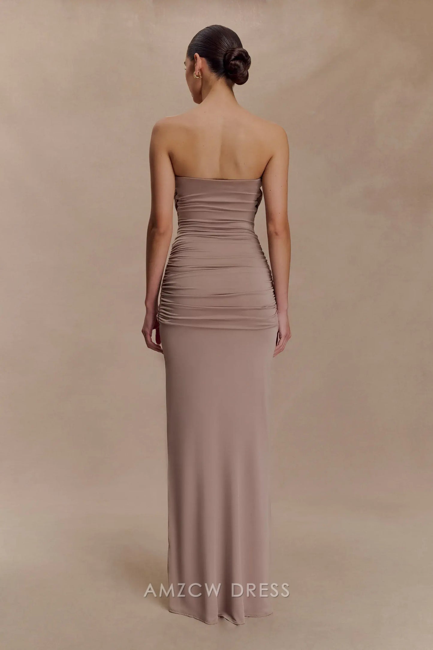 Elegant Sheath/Column Strapless Draped Floor-Length Maxi Dress Prom Dress