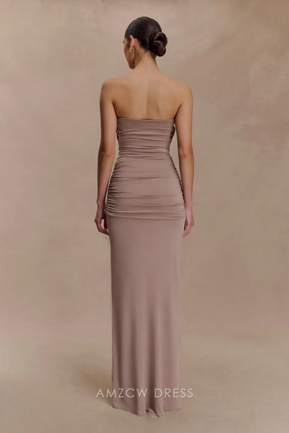 Elegant Sheath/Column Strapless Draped Floor-Length Maxi Dress Prom Dress