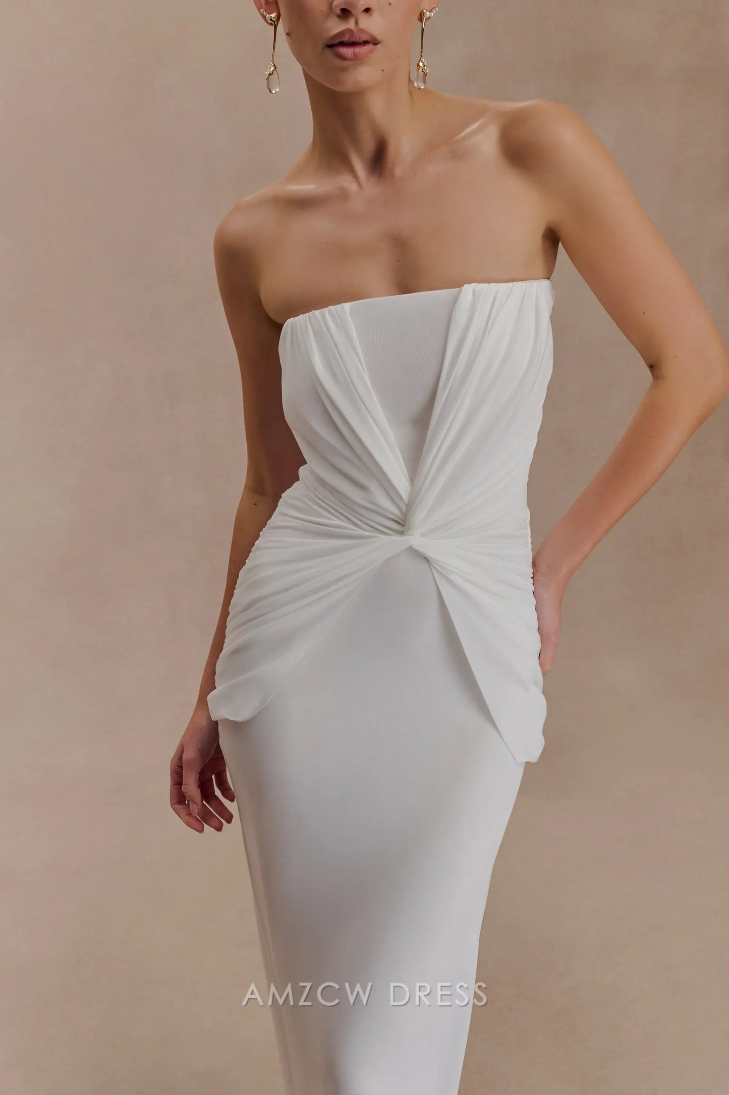 Elegant Sheath/Column Strapless Draped Floor-Length Maxi Dress Prom Dress