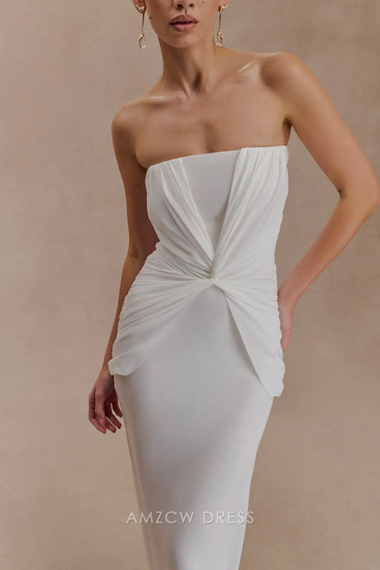 Elegant Sheath/Column Strapless Draped Floor-Length Maxi Dress Prom Dress