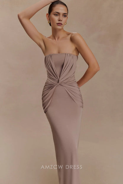 Elegant Sheath/Column Strapless Draped Floor-Length Maxi Dress Prom Dress