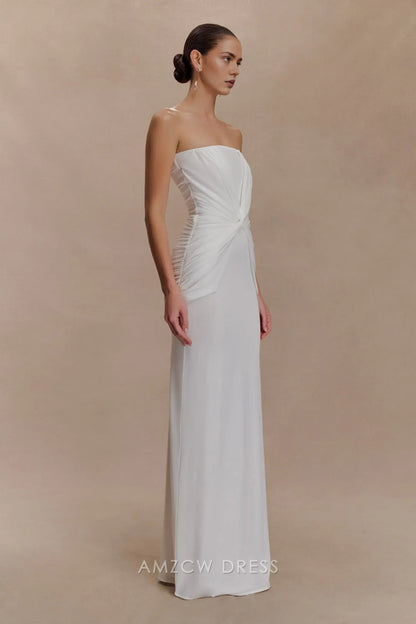 Elegant Sheath/Column Strapless Draped Floor-Length Maxi Dress Prom Dress