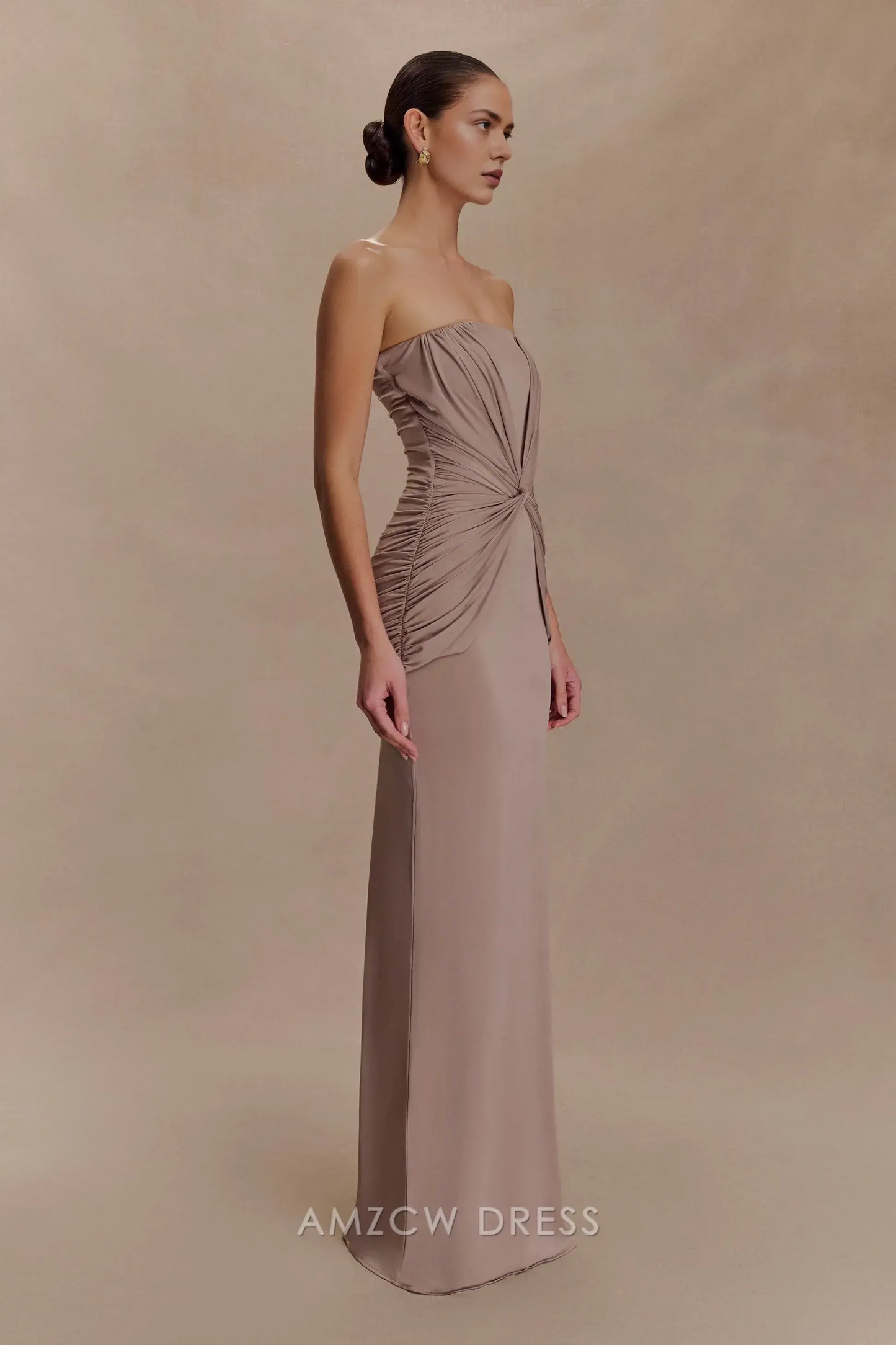 Elegant Sheath/Column Strapless Draped Floor-Length Maxi Dress Prom Dress