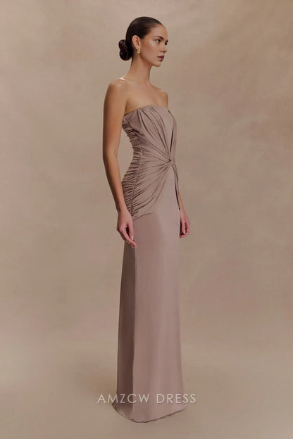 Elegant Sheath/Column Strapless Draped Floor-Length Maxi Dress Prom Dress