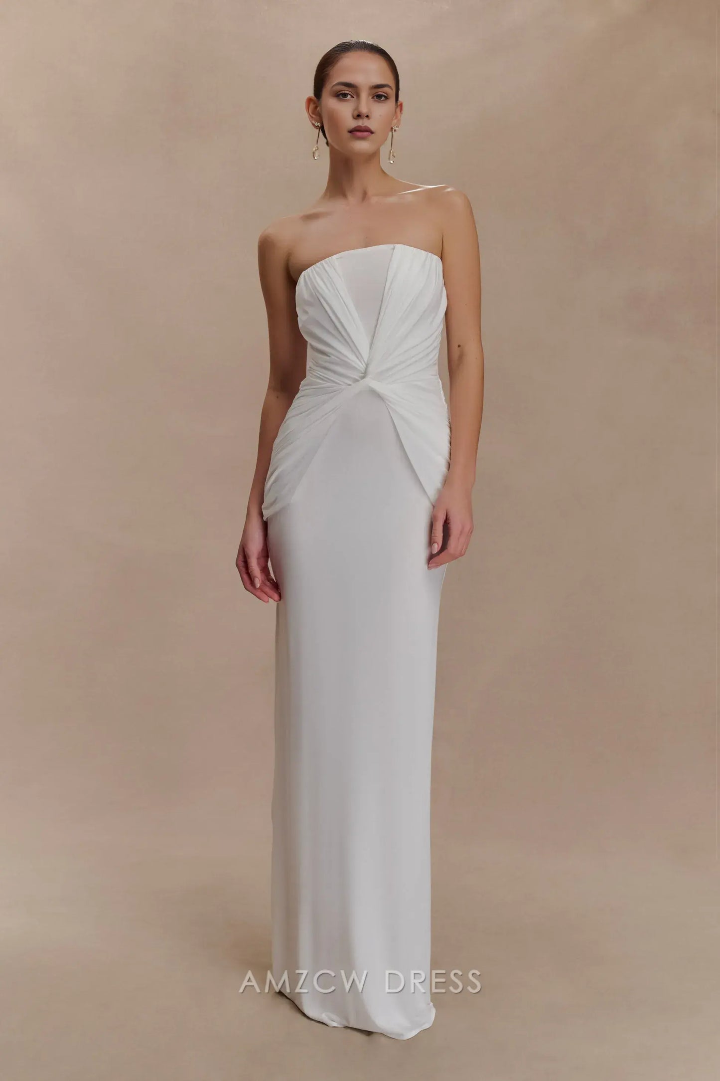 Elegant Sheath/Column Strapless Draped Floor-Length Maxi Dress Prom Dress