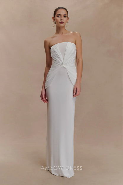 Elegant Sheath/Column Strapless Draped Floor-Length Maxi Dress Prom Dress