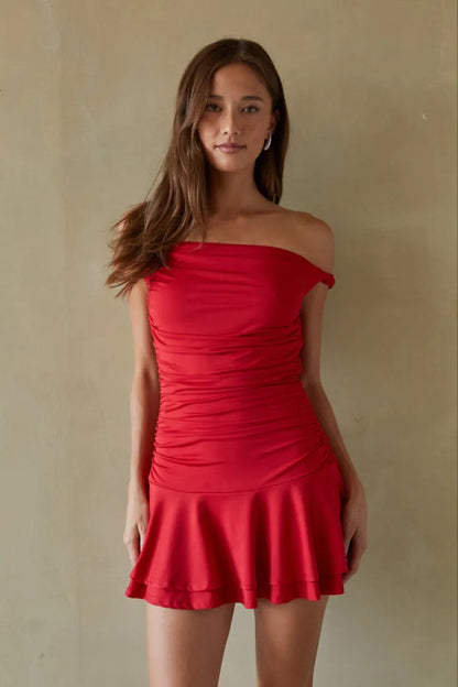 Elegant Sheath Off-Shoulder Short Sleeve Solid Back Mini Homecoming Dresses