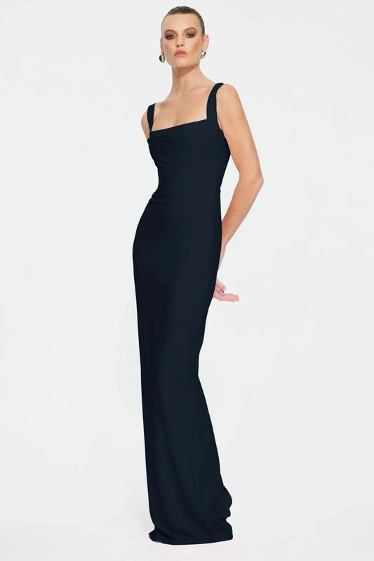 Elegant Sheath Square Neck Spaghetti Strap Zipper Back Long Prom Dresses