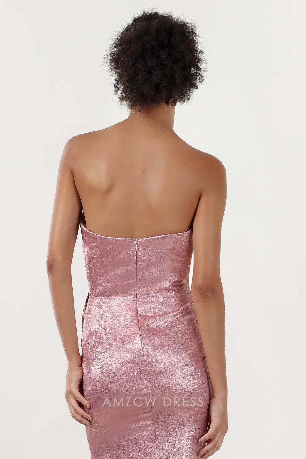 Elegant Strapless Metallic Draped Slit Mermaid Maxi Dress with Train Prom Dress