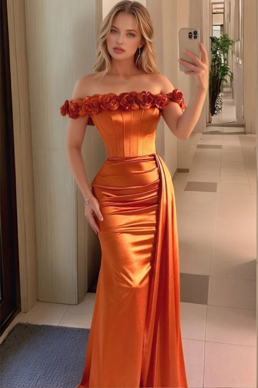Elegant Trumpet Off Shoulder Sleeveless 3D Rose Zipper Back Long Prom Dresses