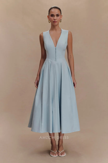 Amzcw Elegantes Vestidos de Fiesta Línea A Satén Verde Azulado con Hombros Descubiertos Mini Vestido Corto Venta Caliente para Mujeres 
