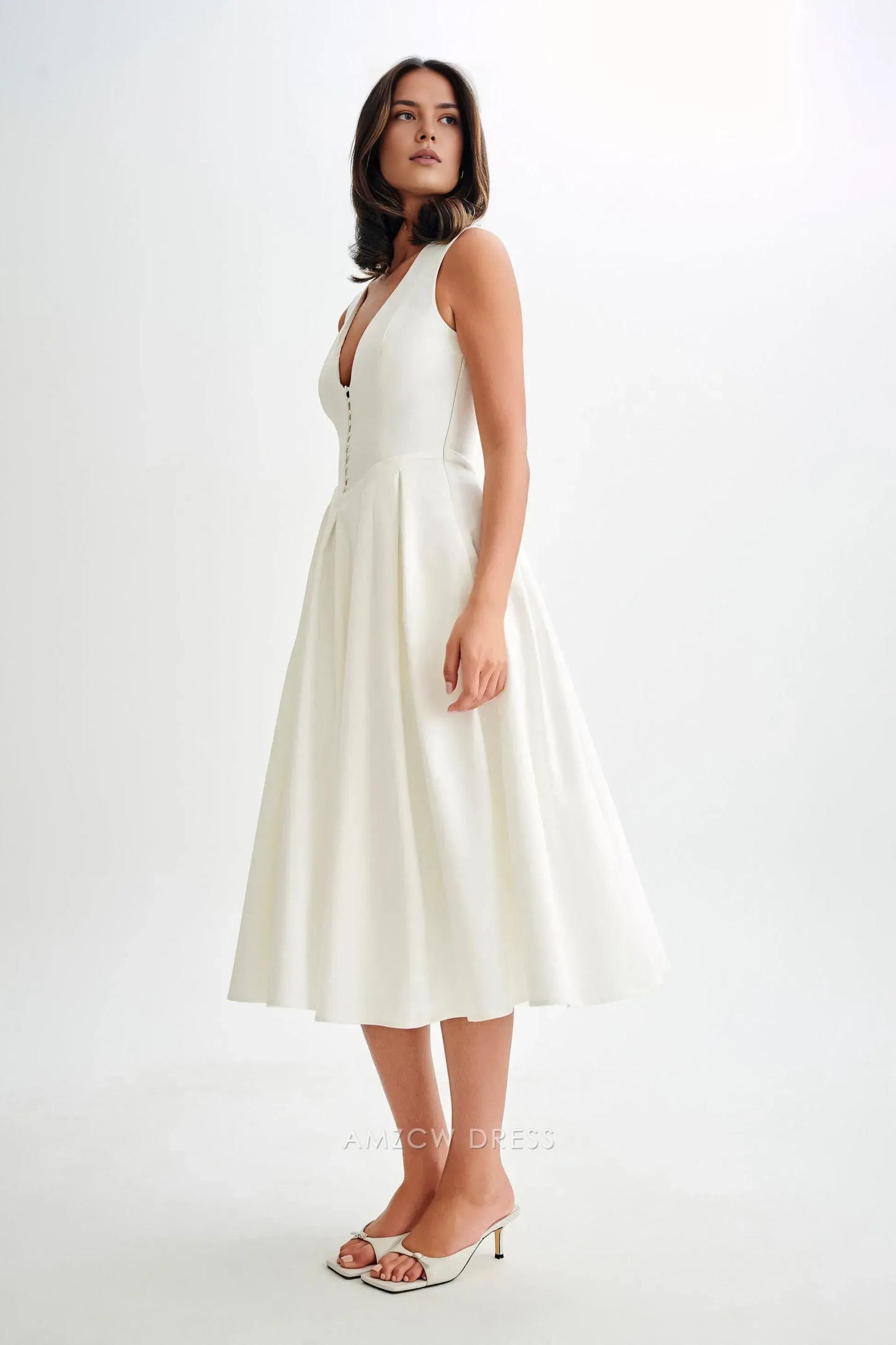Amzcw Elegantes Vestidos de Fiesta Línea A Satén Verde Azulado con Hombros Descubiertos Mini Vestido Corto Venta Caliente para Mujeres 
