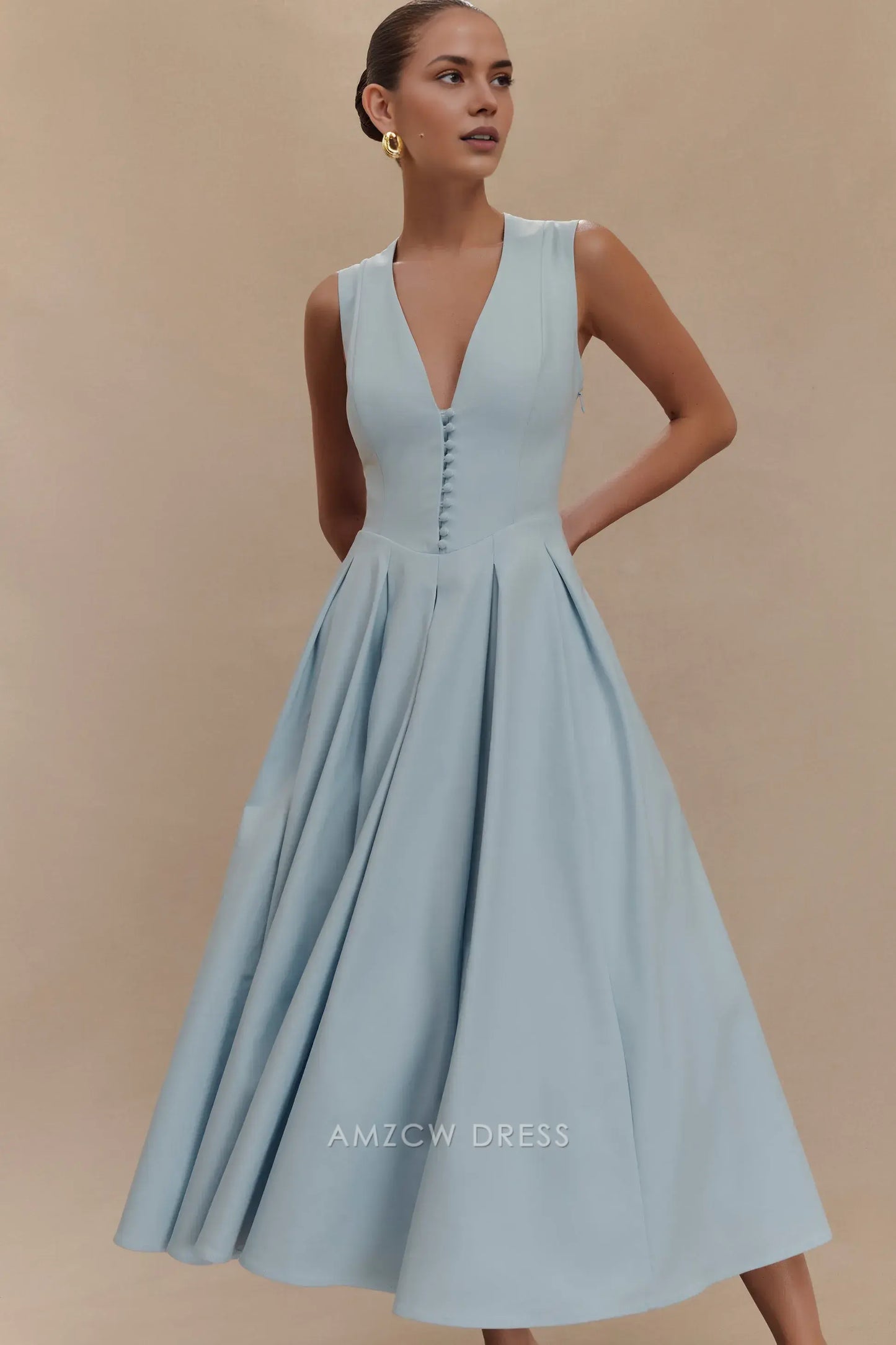 Amzcw Elegantes Vestidos de Fiesta Línea A Satén Verde Azulado con Hombros Descubiertos Mini Vestido Corto Venta Caliente para Mujeres 