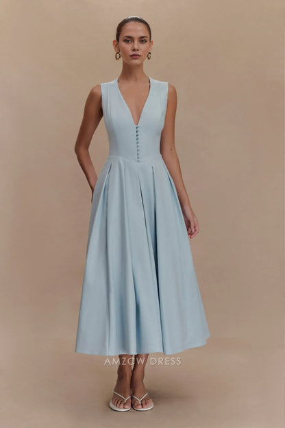 Amzcw Elegantes Vestidos de Fiesta Línea A Satén Verde Azulado con Hombros Descubiertos Mini Vestido Corto Venta Caliente para Mujeres 