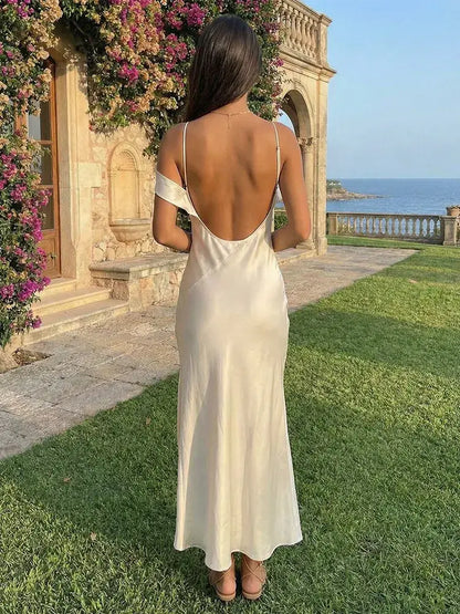 Elegant A-Line Cowl Neck Sleeveless Draped Asymmetrical Ivory Midi Women's Prom Gown