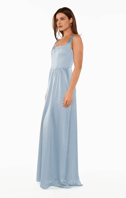 Elegant A-Line Square Neck Sleeveless Light Blue Floor-Length Prom Dresses Women's