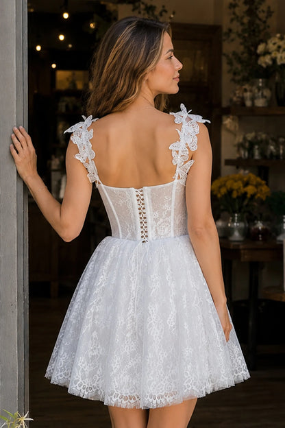 Elegant A-Line Sweetheart Butterfly Strap Corset Bodice White Mini Homecoming Dresses
