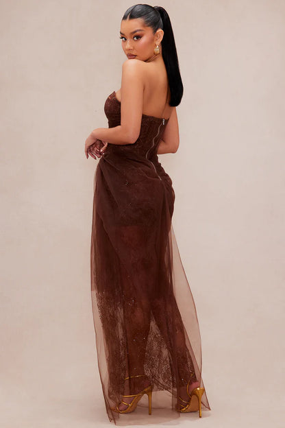 Elegant A-Line Sweetheart One-Shoulder Sleeveless Draped Chocolate Brown Floor-Length Prom Dress