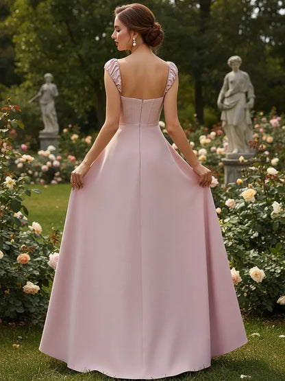 Elegant A-Line Sweetheart Ruched Strap Slit Dusty Rose Floor-Length Prom Gown