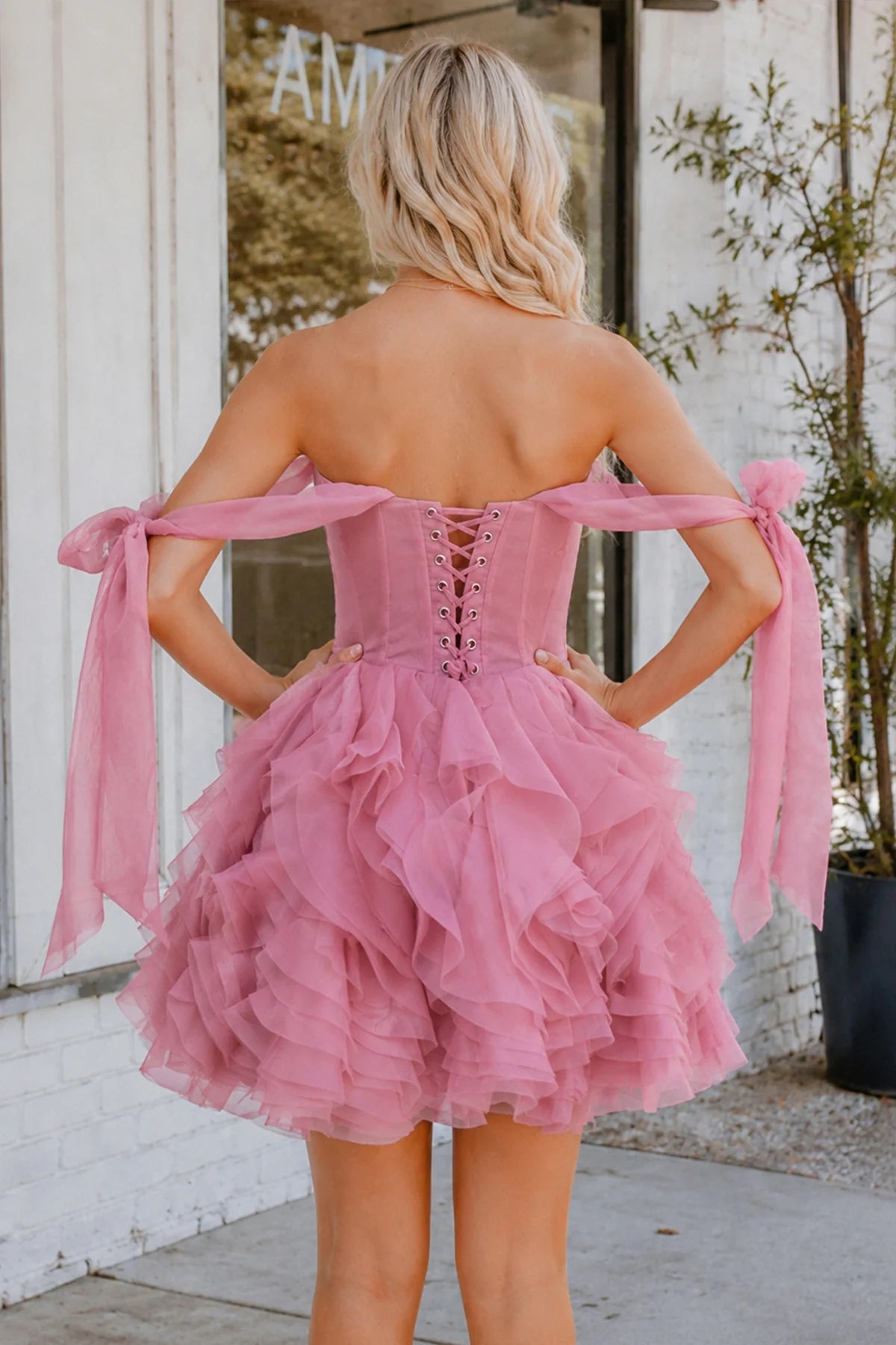 Elegant A-Line Sweetheart Ruffled Corset Pink Mini Homecoming Dresses