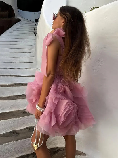 Elegant A-Line Sweetheart Ruffled Corset Pink Mini Homecoming Dresses