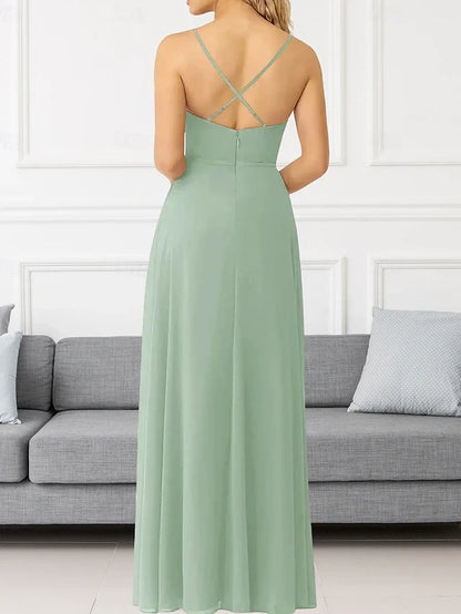 Elegant A-Line Sweetheart Sleeveless Flowy Slit Sage Green Floor-Length Prom Gown