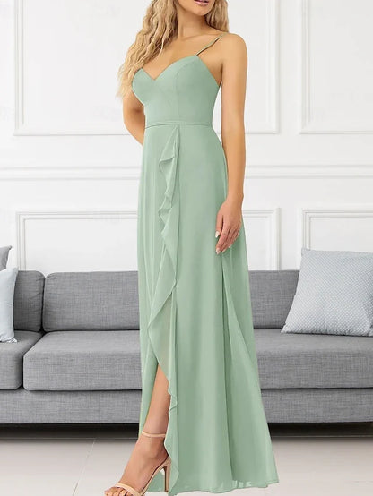 Elegant A-Line Sweetheart Sleeveless Flowy Slit Sage Green Floor-Length Prom Gown