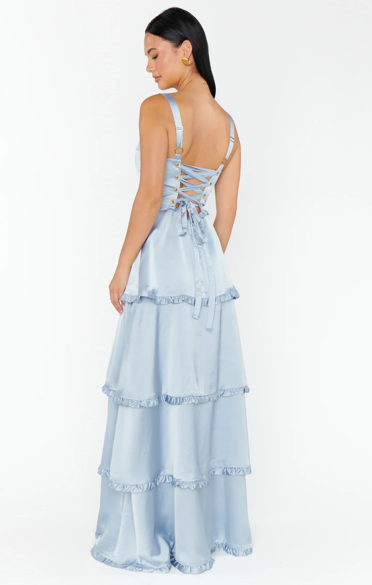 Elegant A-Line Sweetheart Sleeveless Ruffled Tiered Light Blue Floor-Length Prom Dress