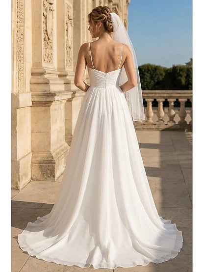 Elegant A-Line V-Neck Sleeveless Pleated Layered White Floor-Length Prom Gown