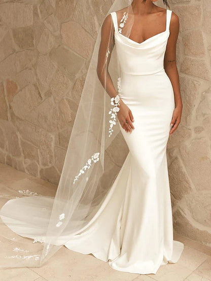 Elegant Mermaid Cowl Neck Sleeveless Modern White Floor-Length Prom Dress