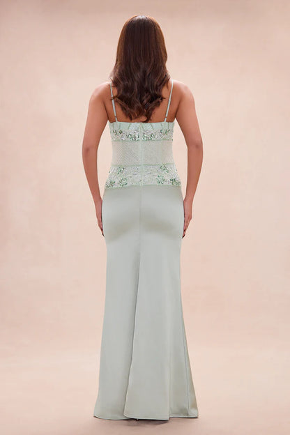Elegant Mermaid Sweetheart Sleeveless Beaded Sequin Sage Green Floor-Length Prom Gown