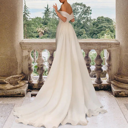 Elegant Sheath Off-Shoulder Sweetheart High Slit White Floor-Length Prom Dresses Gown