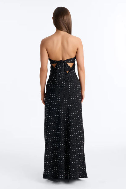 Elegant Sheath Strapless Sleeveless Embellished Backless Black Floor-Length Women's Prom Gown