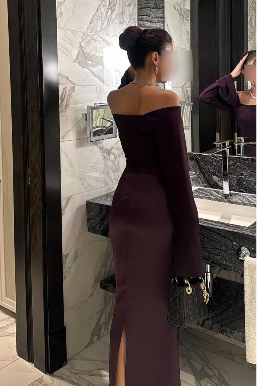 Elegant Slim-Fit Off-Shoulder Long Sleeve Ruched Plum Floor-Length Prom Dresses Gown
