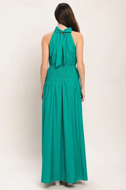 Emerald Green Halter Neck Tiered A Line Floor Length Formal Evening Prom Dress