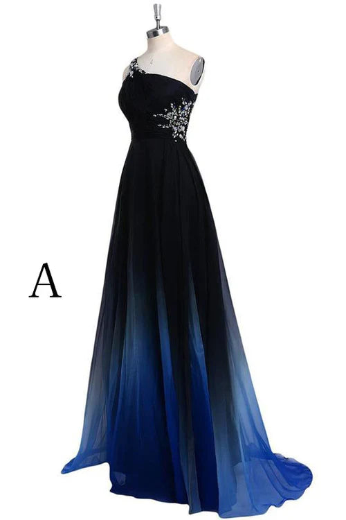 Enchanting Ombre A-Line One-Shoulder Sleeveless Multi-Strap-Back Floor-Length Prom Gown