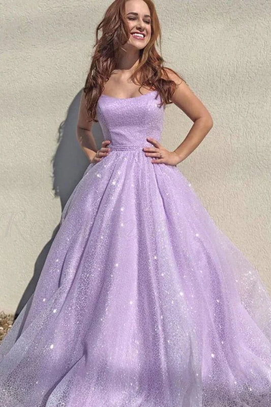 Enchanting Sparkly Lavender Ball Gown Sweetheart Sleeveless Lace-Up-Back Floor-Length Prom Dress for Women