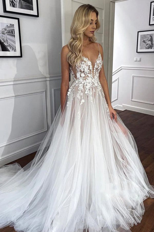 Ethereal 3D Floral Lace Sweetheart Spaghetti-strap High-slit Floor-length Prom Dress