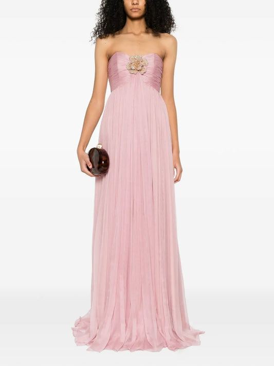 Ethereal A-Line Strapless Crystal-Embellished Chiffon Prom Dress
