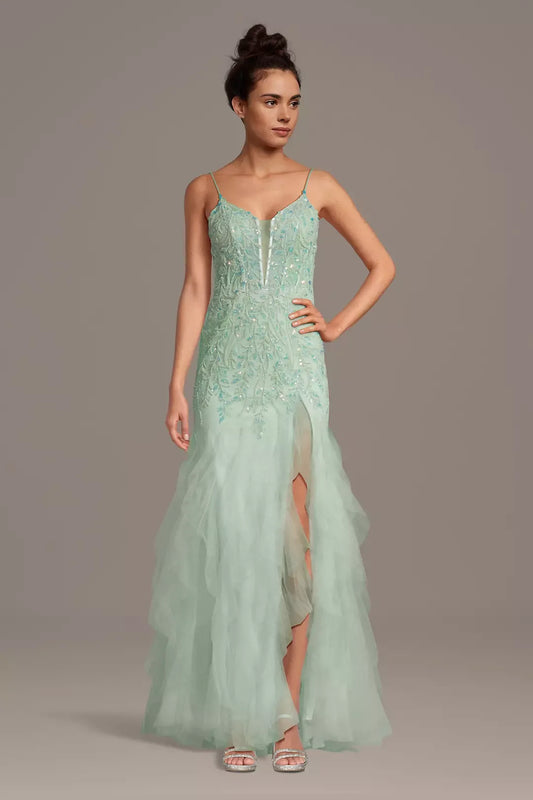 Ethereal Mermaid Spaghetti-Strap Lace Tulle Prom Dress