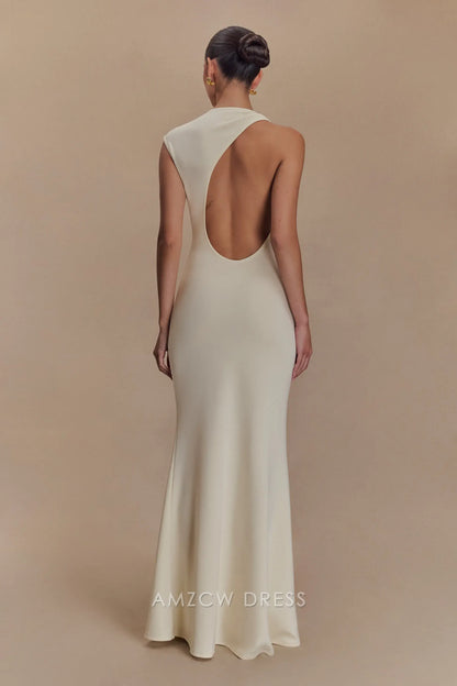 Fashion Mermaid/Trumpet High Neck Sleeveless Backless Floor-Length prom dress