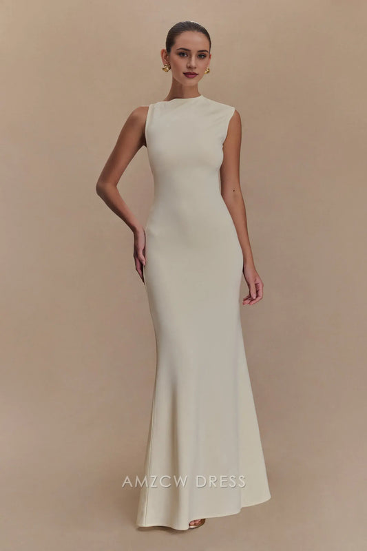 Fashion Mermaid/Trumpet High Neck Sleeveless Backless Floor-Length prom dress