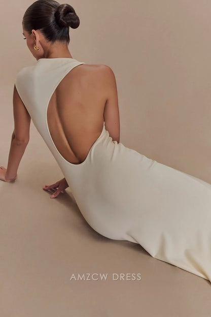 Fashion Mermaid/Trumpet High Neck Sleeveless Backless Floor-Length prom dress