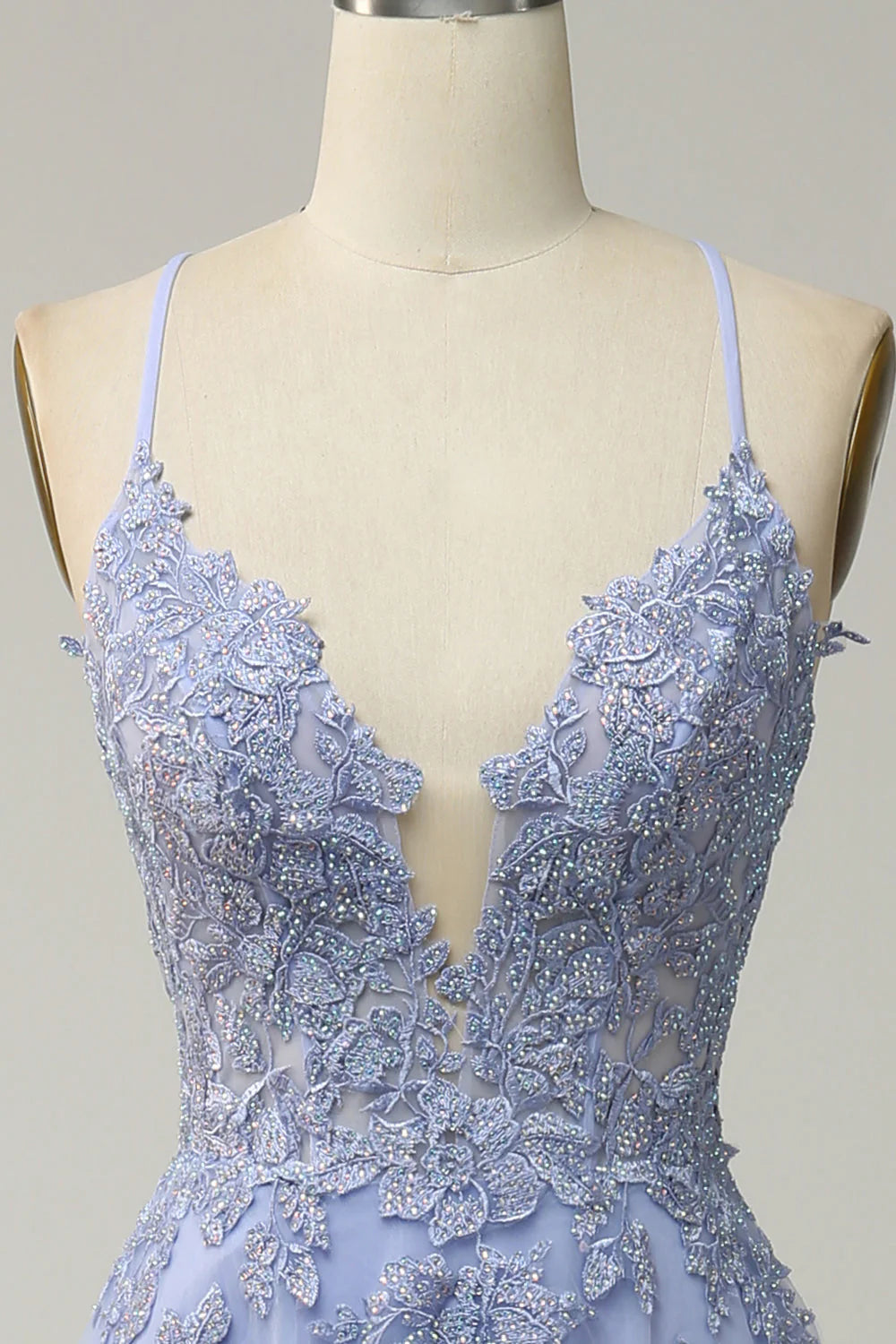 Amzcw A Line Light Purple Long Prom Dress with Criss Cross Back