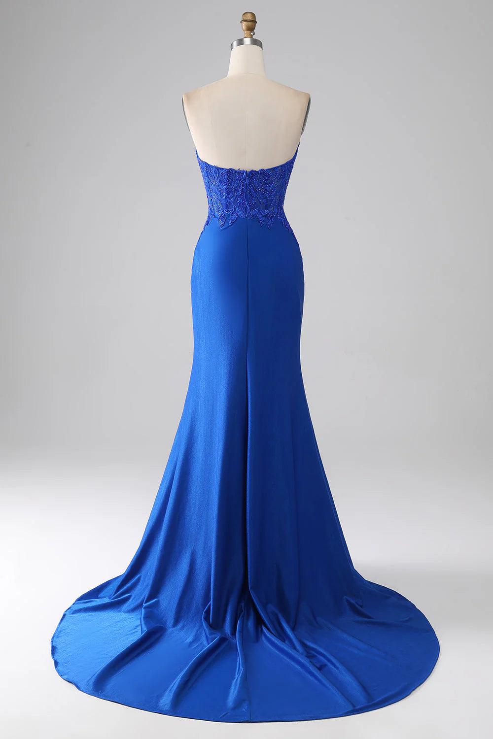 Amzcw Royal Blue Mermaid Strapless Long Beaded Prom Dress With Appliques prom clothing
