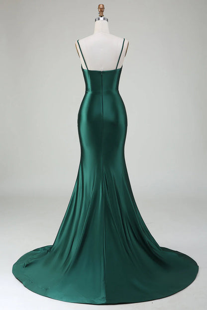 Amzcw Dark Green Mermaid Spaghetti Straps Sweep Train Long Prom Dress prom dresses shops