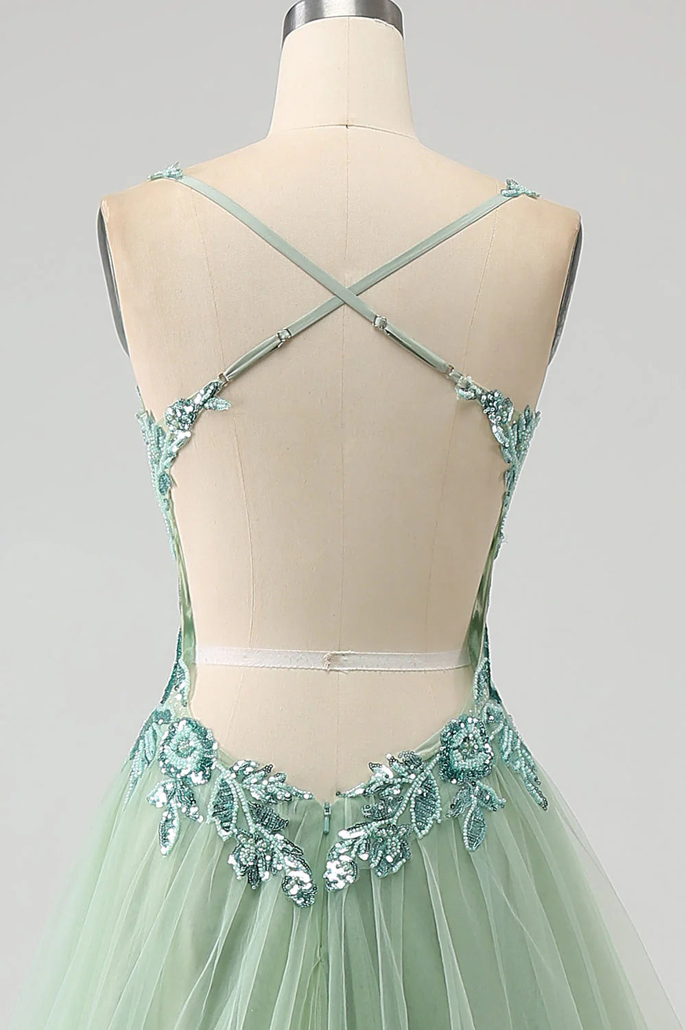 Amzcw Gorgeous Light Green A Line Spaghetti Straps Long Prom Dress with Appliques prom dresses shops