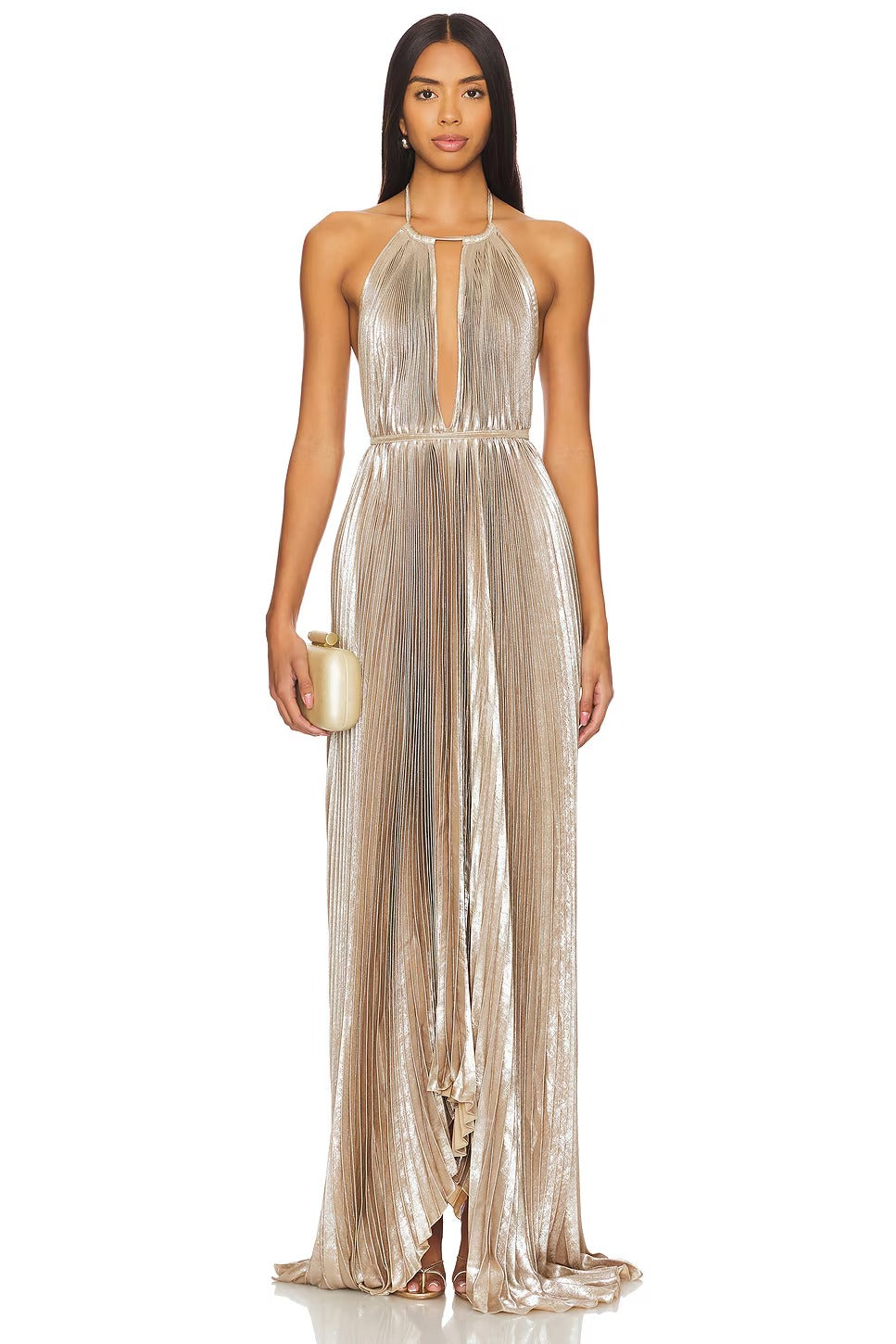 Glamorous A-Line Halter Sleeveless Open-Back Maxi Prom Dress